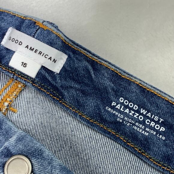 NWT Good American Good Waist Cropped Palazzo Jeans Womens 15 Wide Leg Stretch - Picture 5 of 16